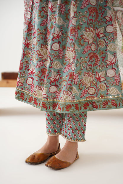 Murraya Green Giselle Pintucks Gathered Kurta Set of 3