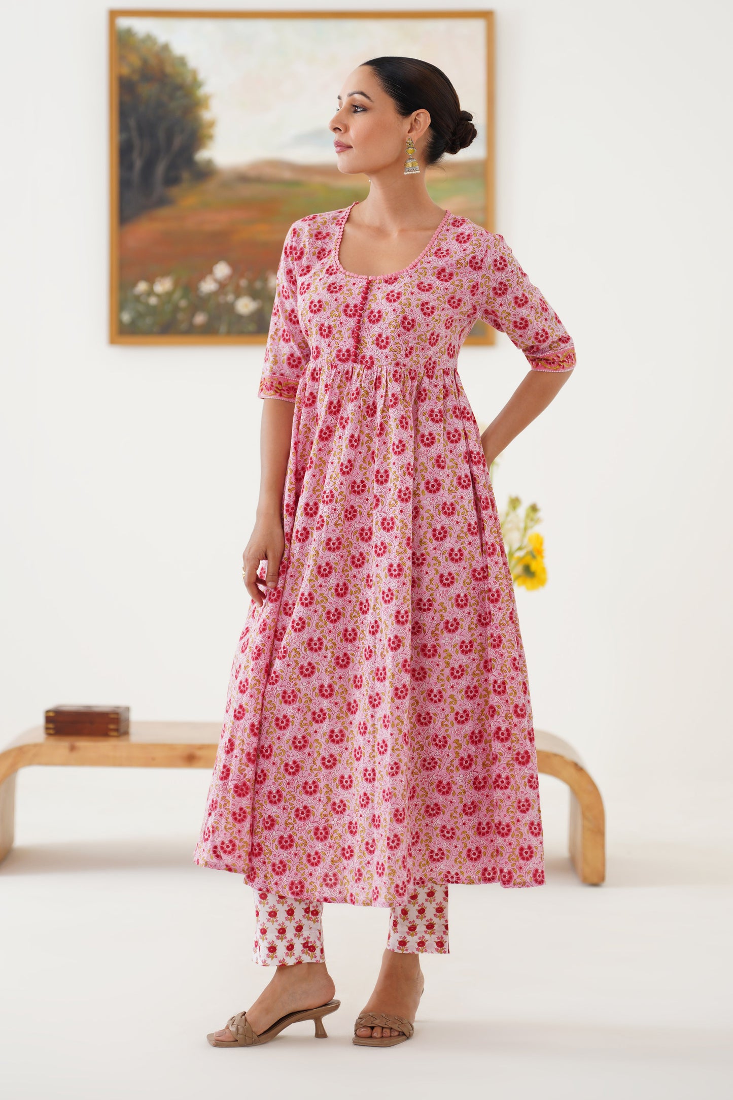 Murraya Pink Daisy Gathered Kurta Set of 3