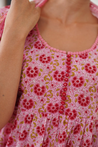 Murraya Pink Daisy Gathered Kurta Set of 3