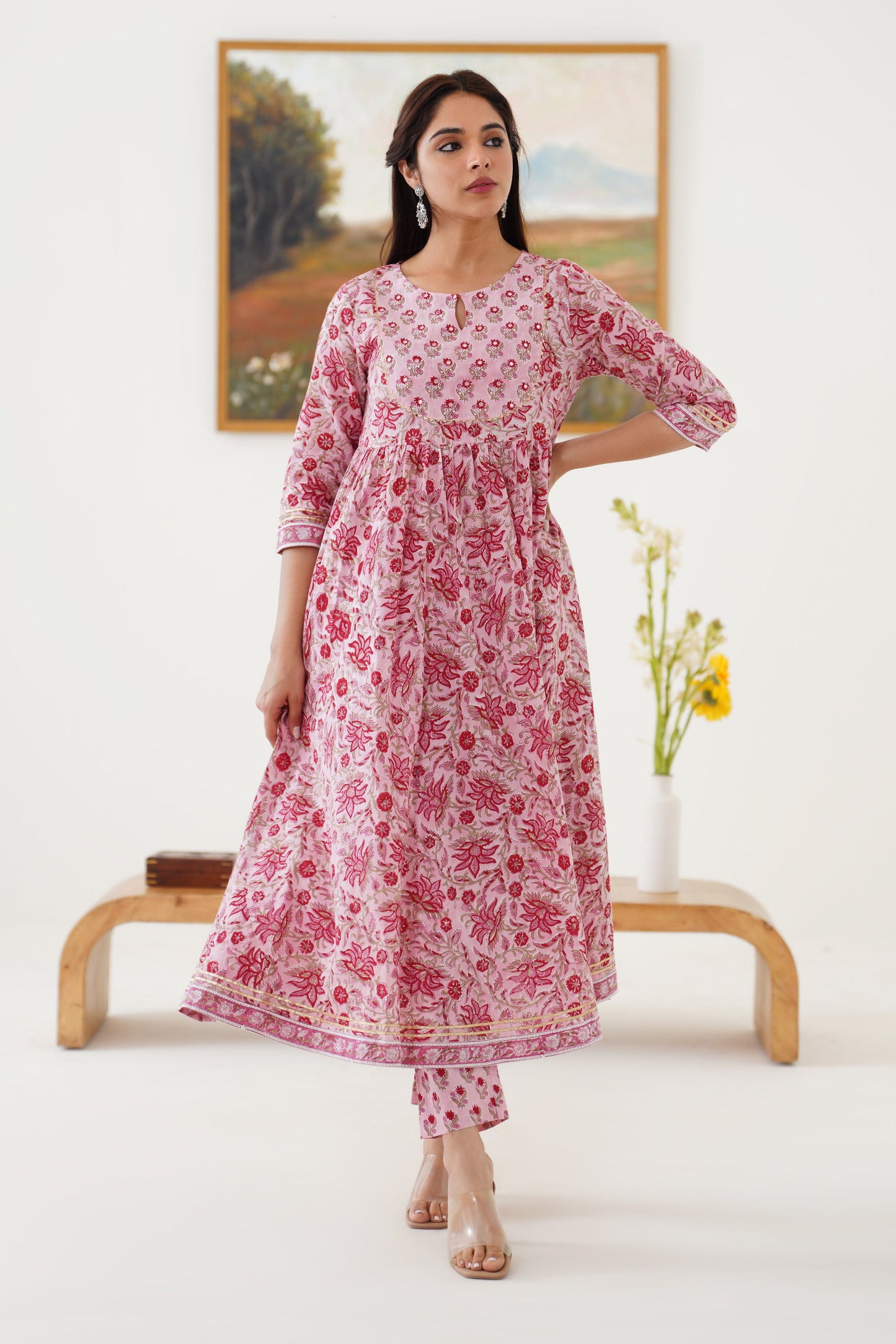 Murraya Pink Petunia Embroidered Anarkali Set of 3