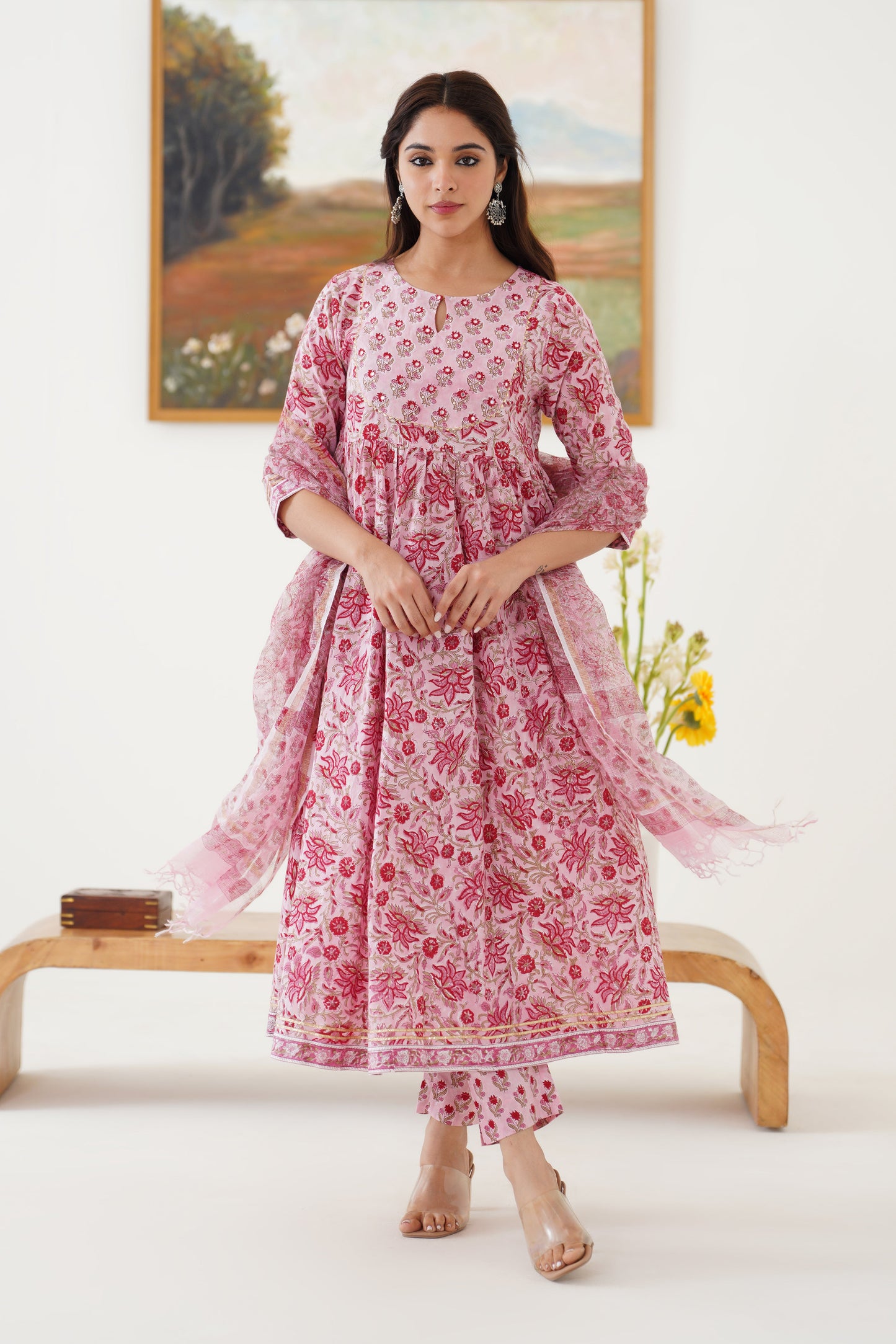 Murraya Pink Petunia Embroidered Anarkali Set of 3