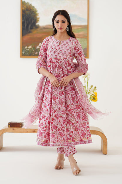 Murraya Pink Petunia Embroidered Anarkali Set of 3