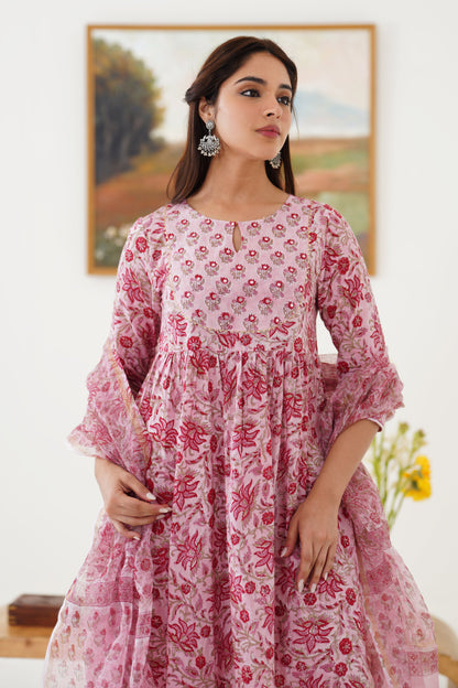 Murraya Pink Petunia Embroidered Anarkali Set of 3