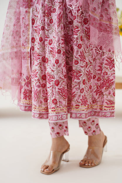Murraya Pink Petunia Embroidered Anarkali Set of 3