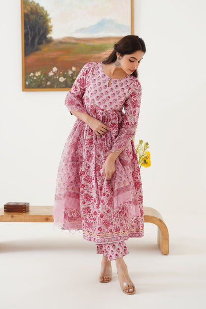 Murraya Pink Petunia Embroidered Anarkali Set of 3