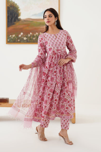 Murraya Pink Petunia Embroidered Anarkali Set of 3