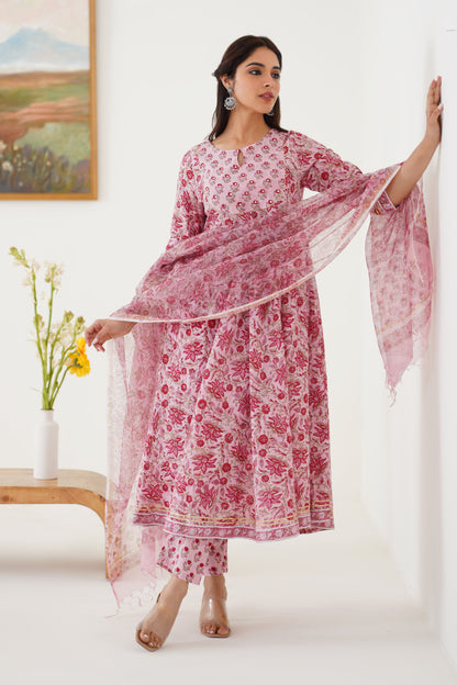 Murraya Pink Petunia Embroidered Anarkali Set of 3