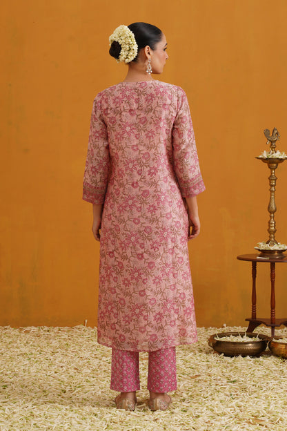 Murraya Pink Paloma Embroidered Chanderi Kurta Set of 3
