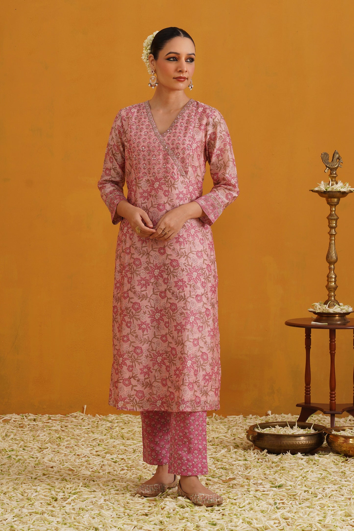 Murraya Pink Paloma Embroidered Chanderi Kurta Set of 3