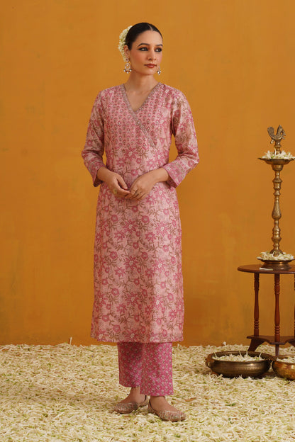 Murraya Pink Paloma Embroidered Chanderi Kurta Set of 3