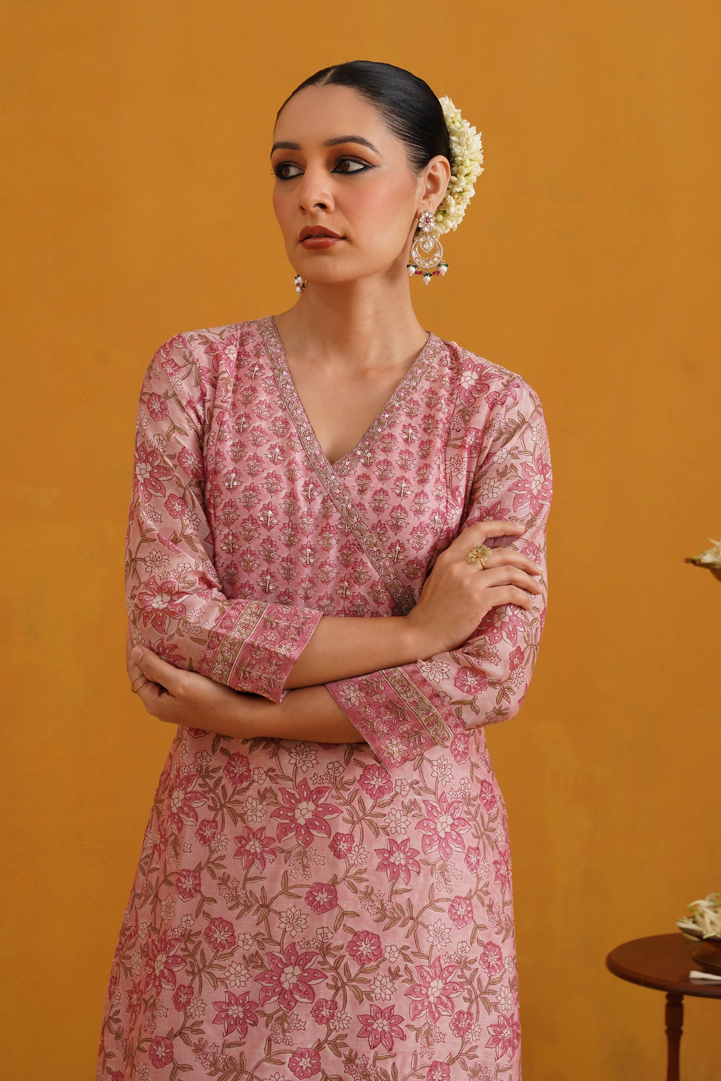 Murraya Pink Paloma Embroidered Chanderi Kurta Set of 3