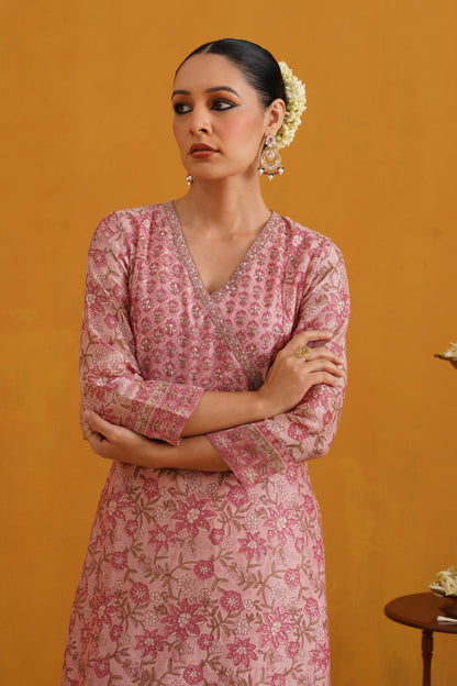 Murraya Pink Paloma Embroidered Chanderi Kurta Set of 3