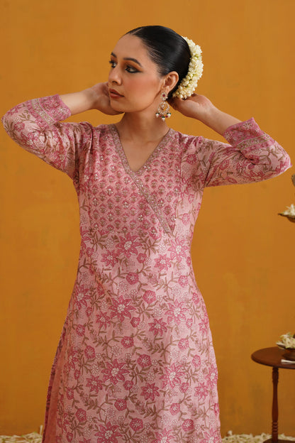 Murraya Pink Paloma Embroidered Chanderi Kurta Set of 3