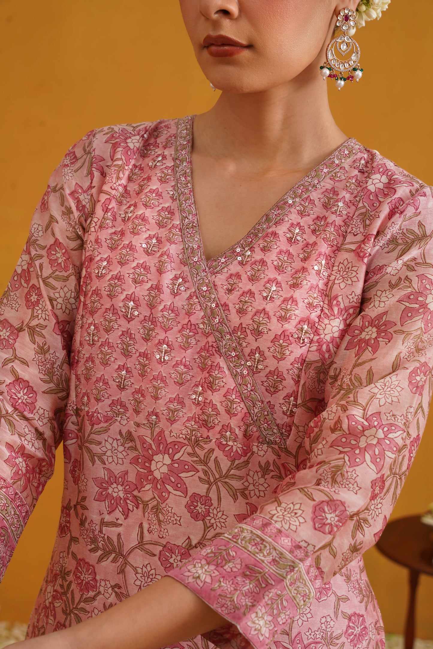 Murraya Pink Paloma Embroidered Chanderi Kurta Set of 3