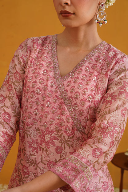 Murraya Pink Paloma Embroidered Chanderi Kurta Set of 3