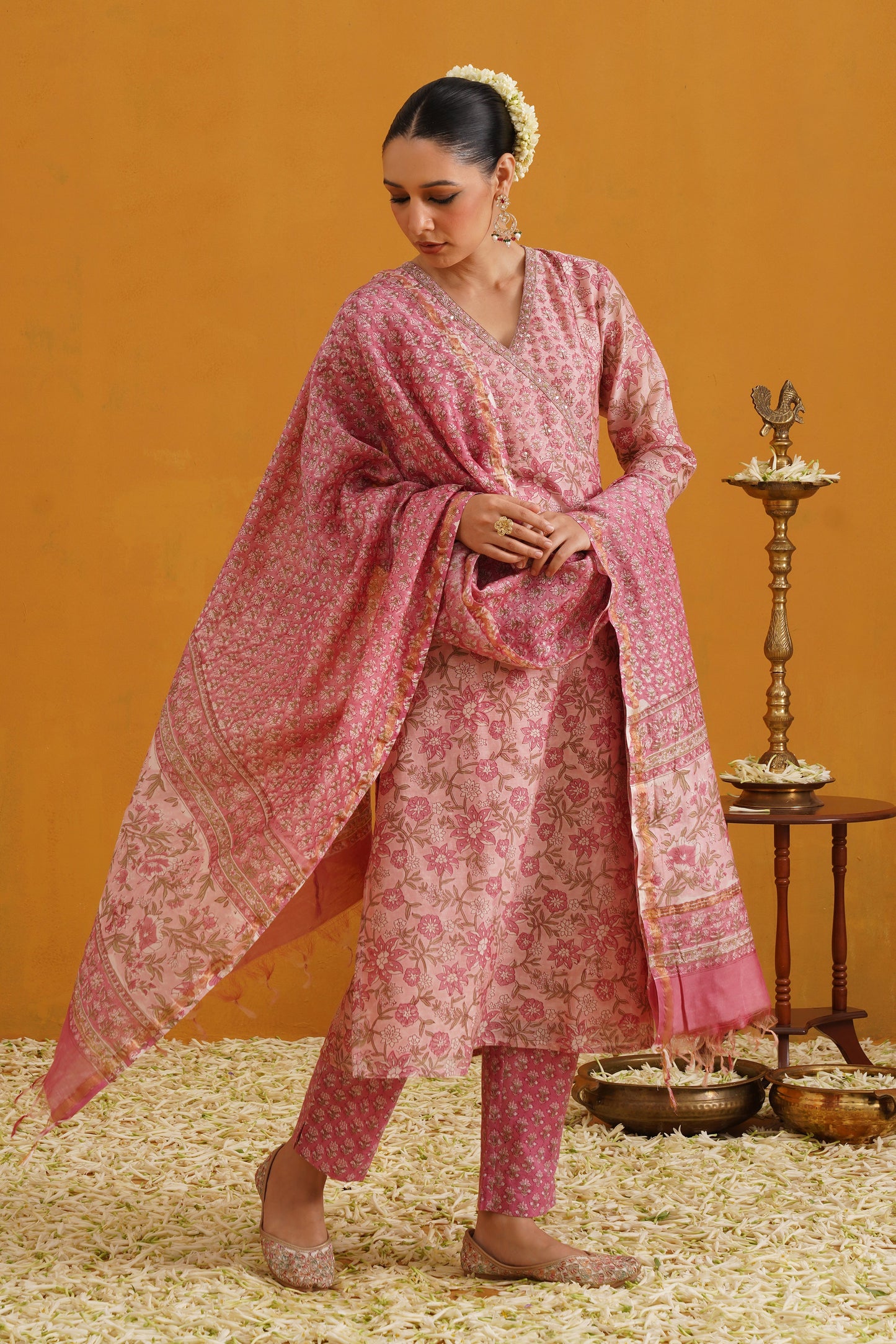 Murraya Pink Paloma Embroidered Chanderi Kurta Set of 3