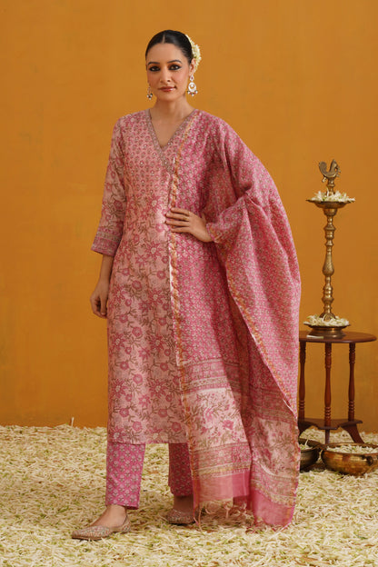 Murraya Pink Paloma Embroidered Chanderi Kurta Set of 3