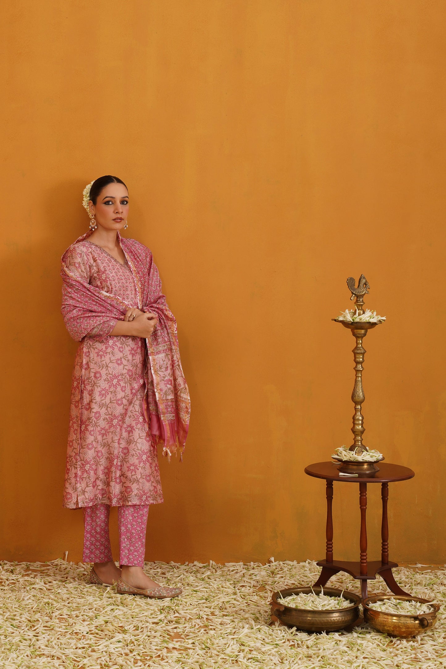 Murraya Pink Paloma Embroidered Chanderi Kurta Set of 3