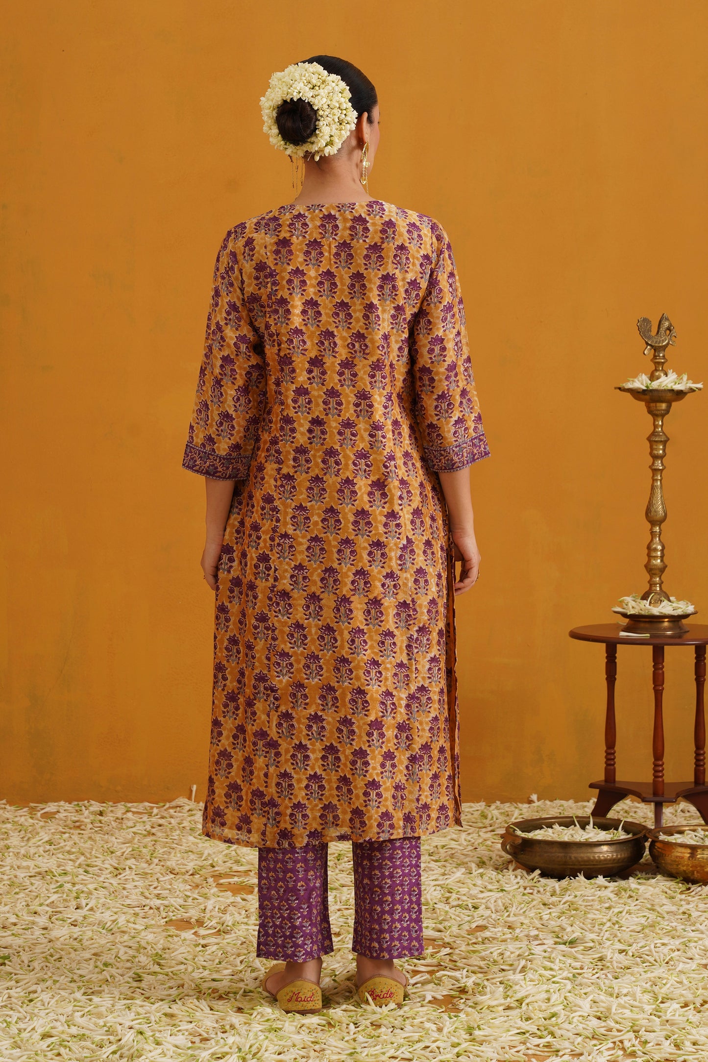 Murraya Mustard Molly Embroidered Chanderi Kurta Set of 3