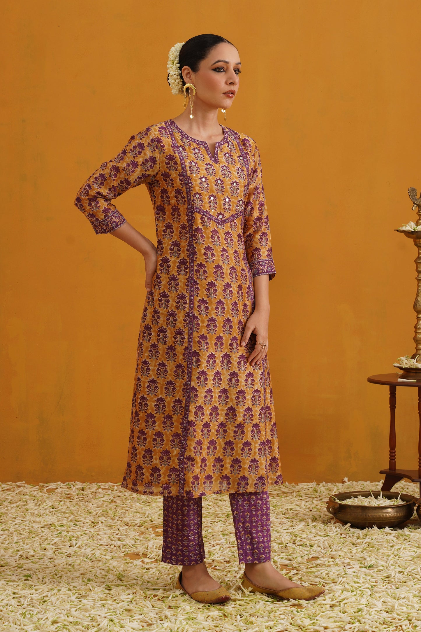 Murraya Mustard Molly Embroidered Chanderi Kurta Set of 3