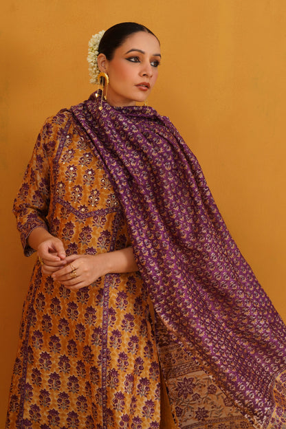 Murraya Mustard Molly Embroidered Chanderi Kurta Set of 3