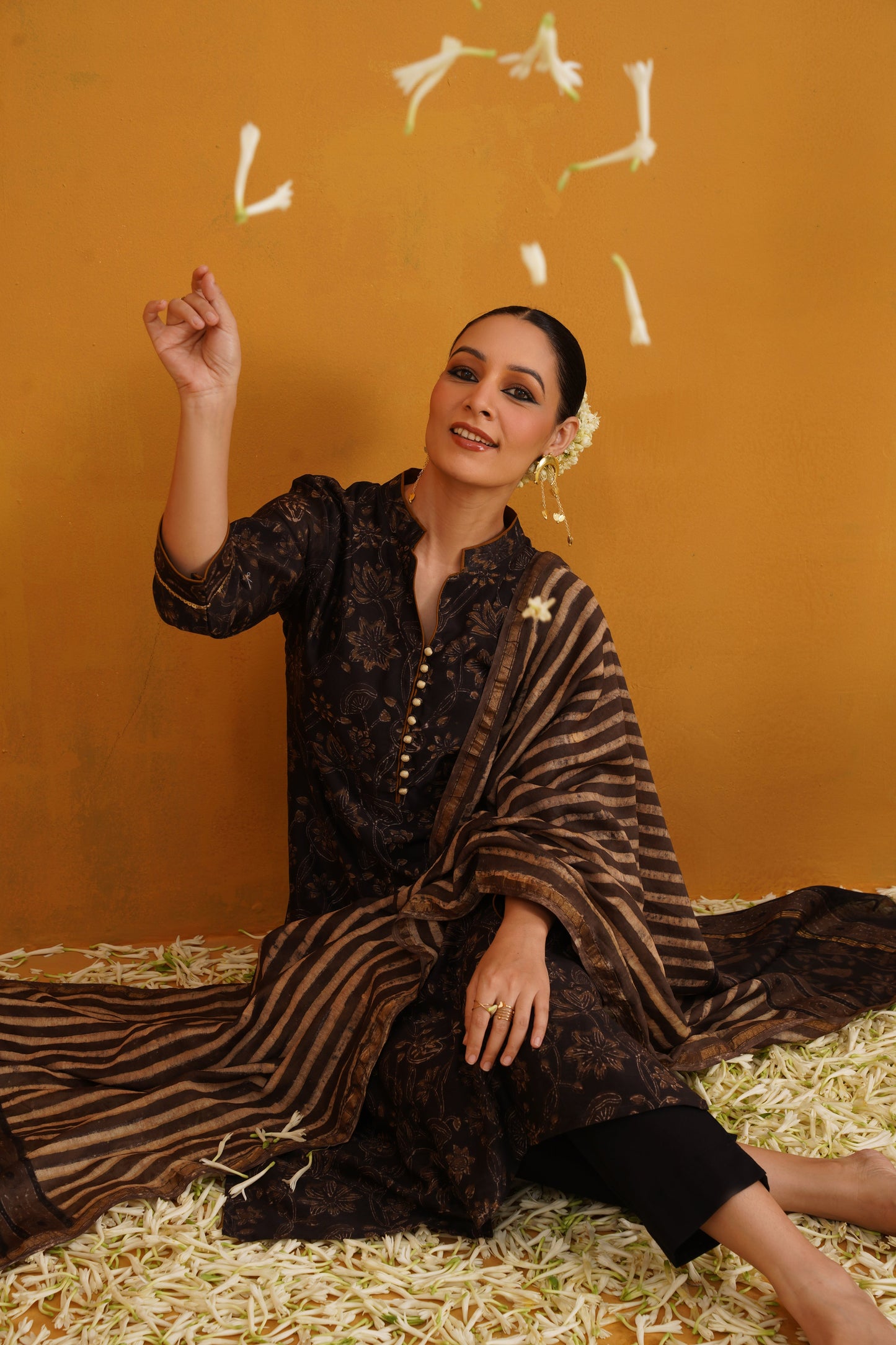 Murraya Black Betty Kalamkari Chanderi Kurta Set of 3