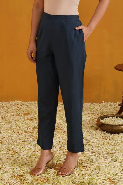 Murraya Blue Shirley Kalamkari Embroidered Chanderi Kurta Set of 3