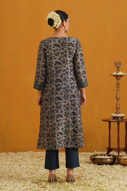 Murraya Blue Shirley Kalamkari Embroidered Chanderi Kurta Set of 3