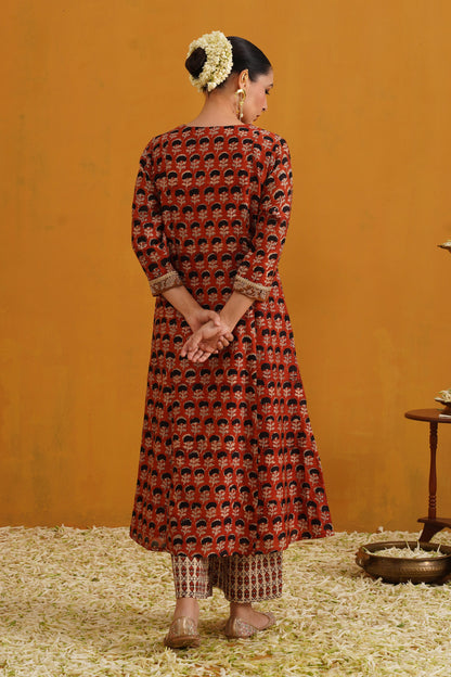 Murraya Brick Red Kalamkari Chanderi Kurta Set of 3