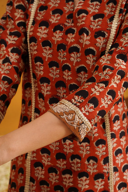 Murraya Brick Red Kalamkari Chanderi Kurta Set of 3