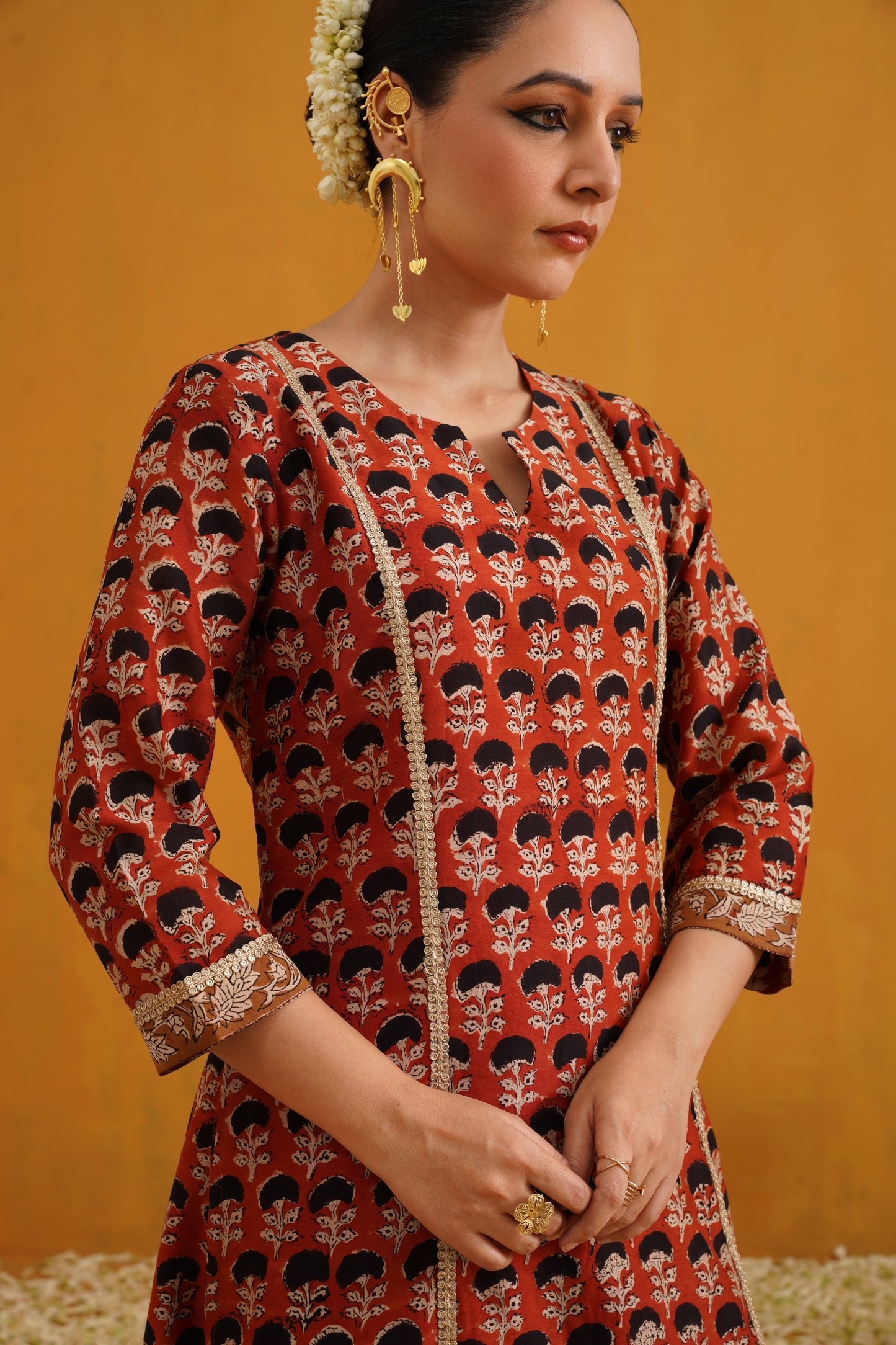 Murraya Brick Red Kalamkari Chanderi Kurta Set of 3