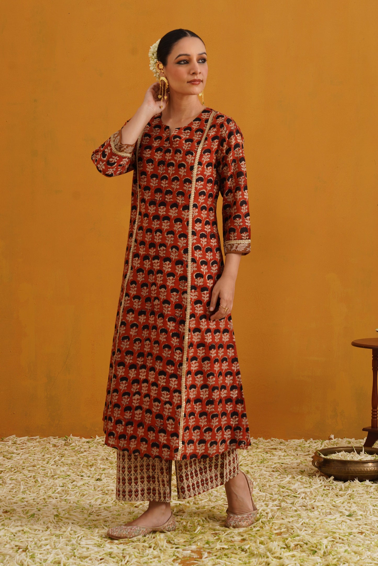 Murraya Brick Red Kalamkari Chanderi Kurta Set of 3