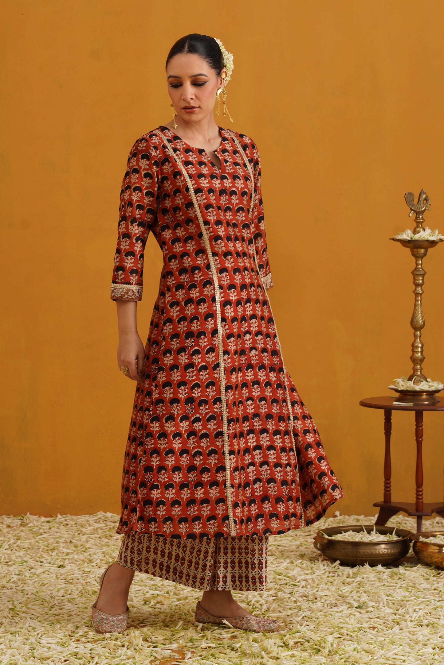 Murraya Brick Red Kalamkari Chanderi Kurta Set of 3