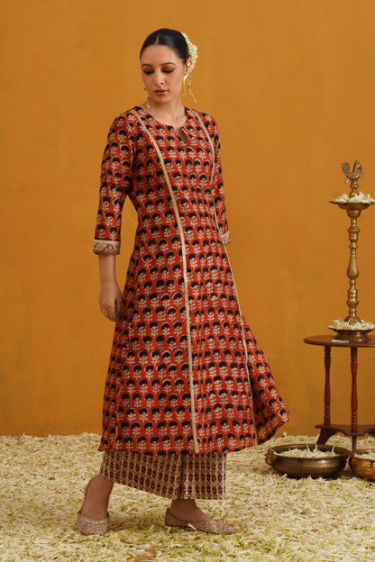 Murraya Brick Red Kalamkari Chanderi Kurta Set of 3