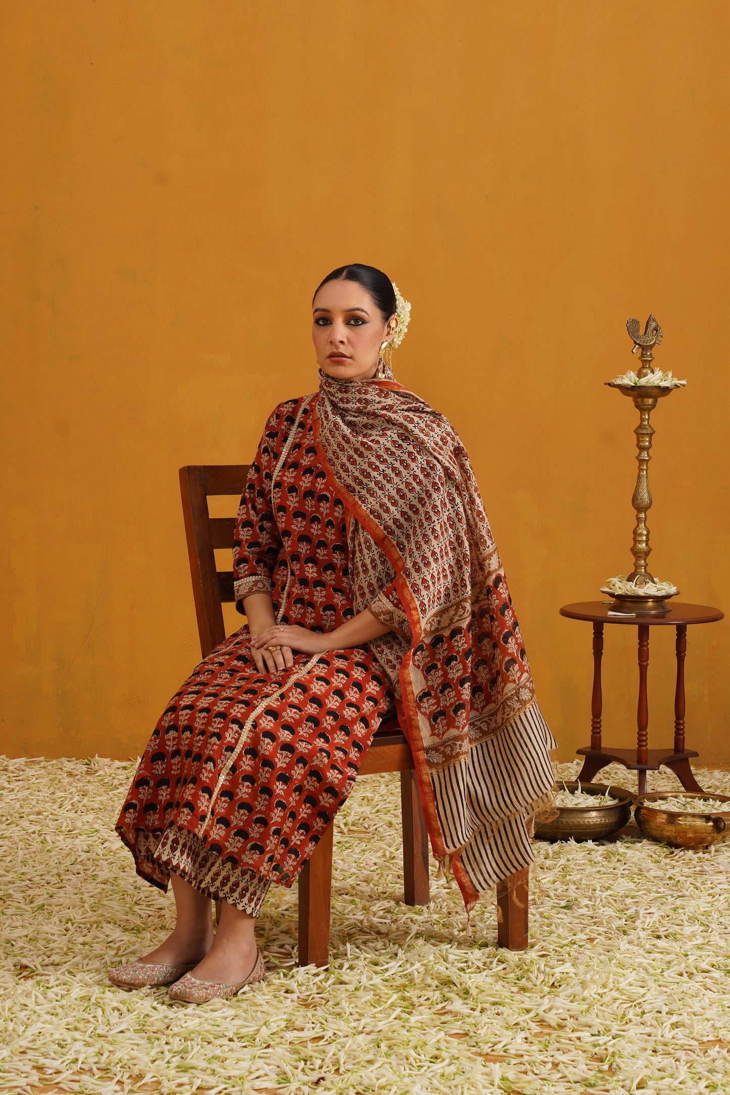 Murraya Brick Red Kalamkari Chanderi Kurta Set of 3