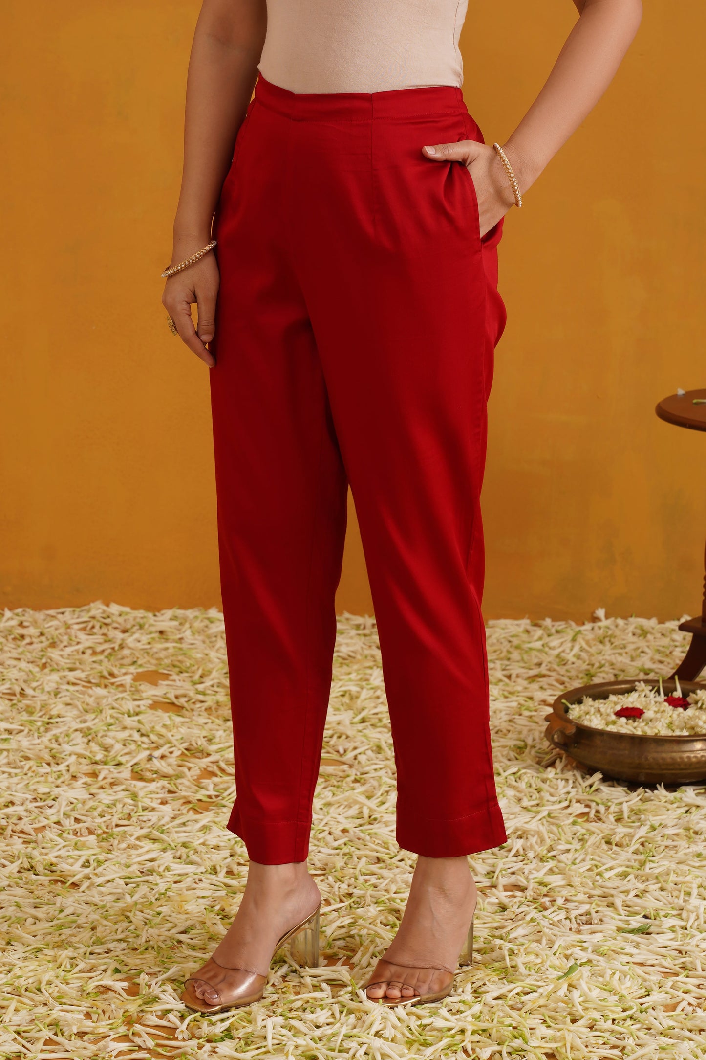 Murraya Red Vermilion Embroidered Banarasi Kurta Set of 3