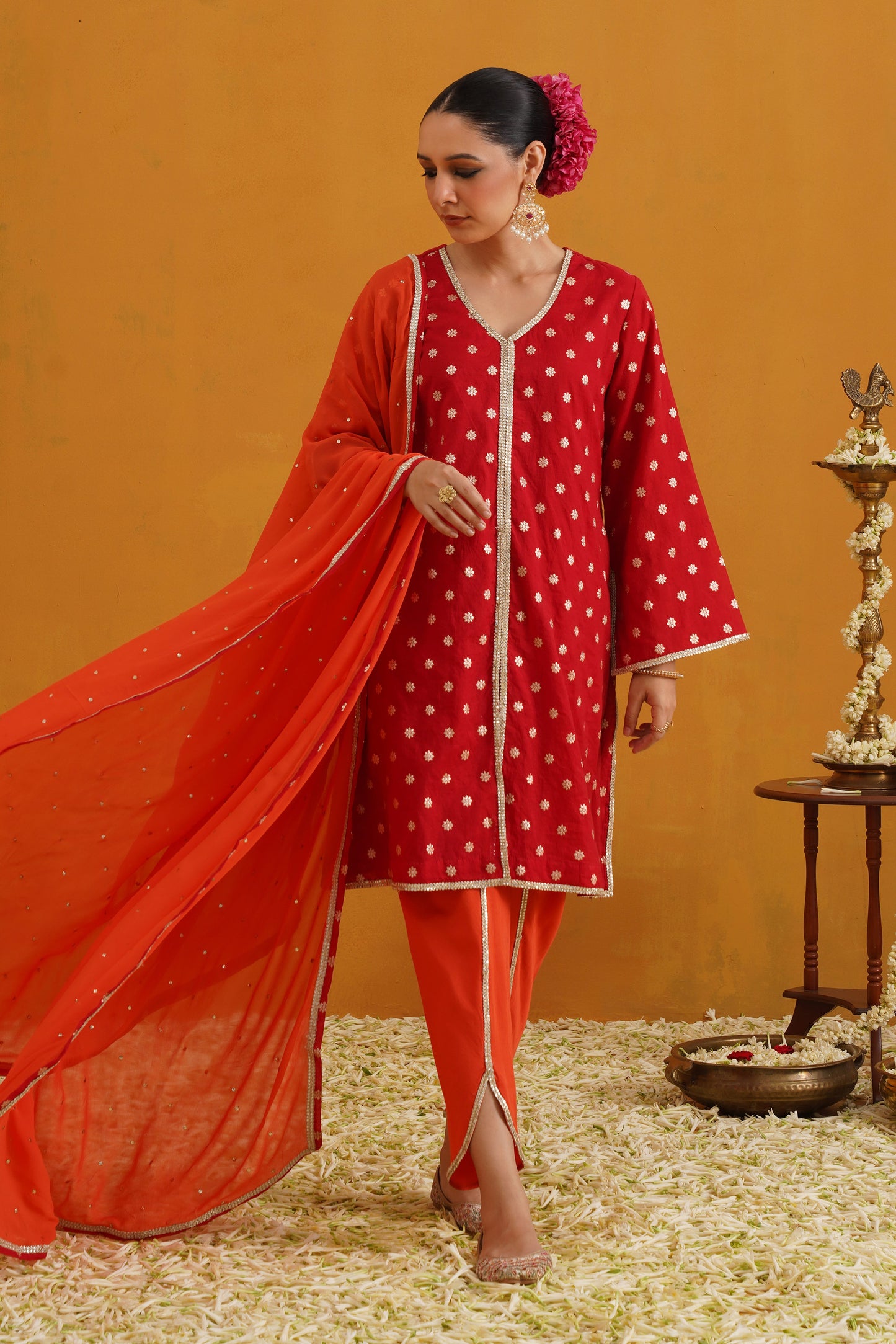 Murraya Red Riley Banarasi Kurta Set of 3