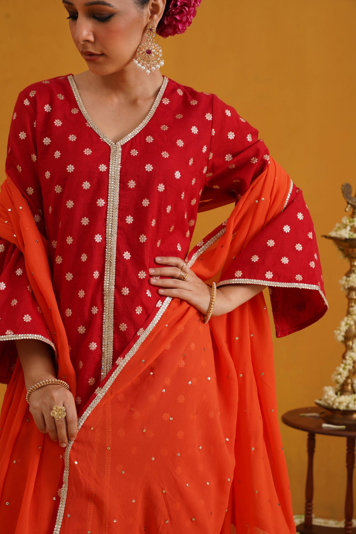 Murraya Red Riley Banarasi Kurta Set of 3