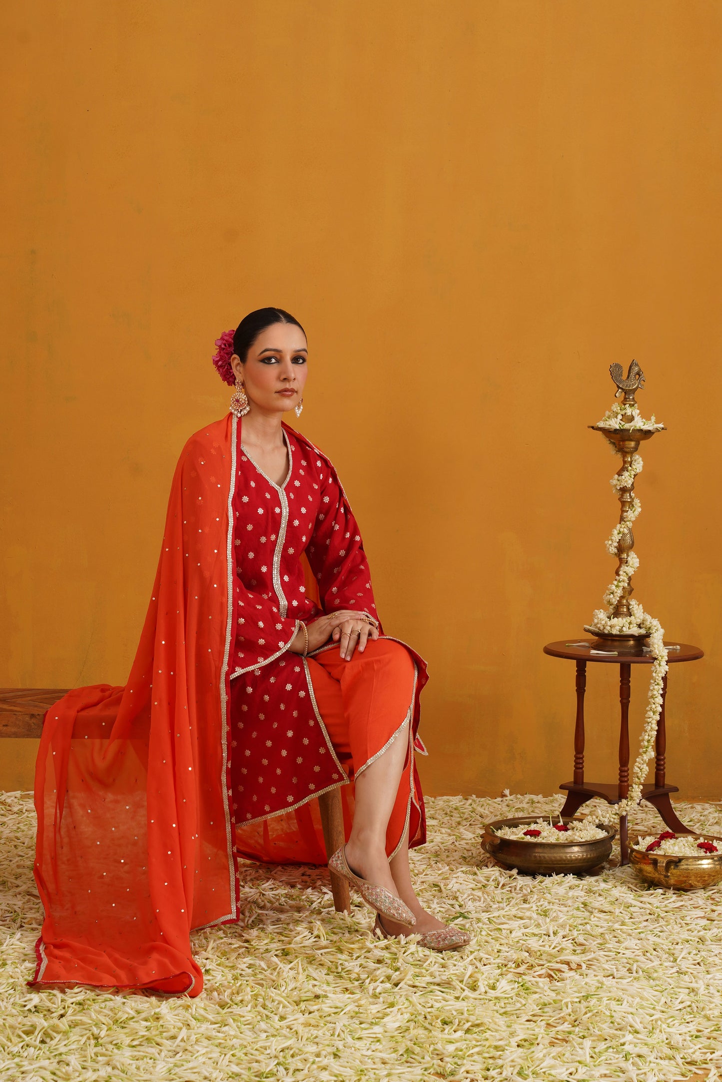 Murraya Red Riley Banarasi Kurta Set of 3