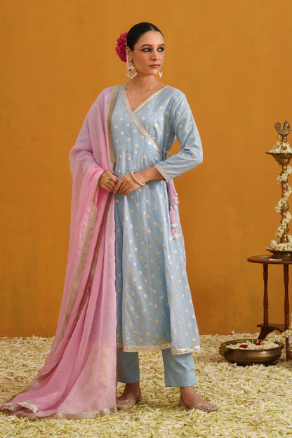 Murraya Blue Bethany Banarasi Anarkali Set of 3
