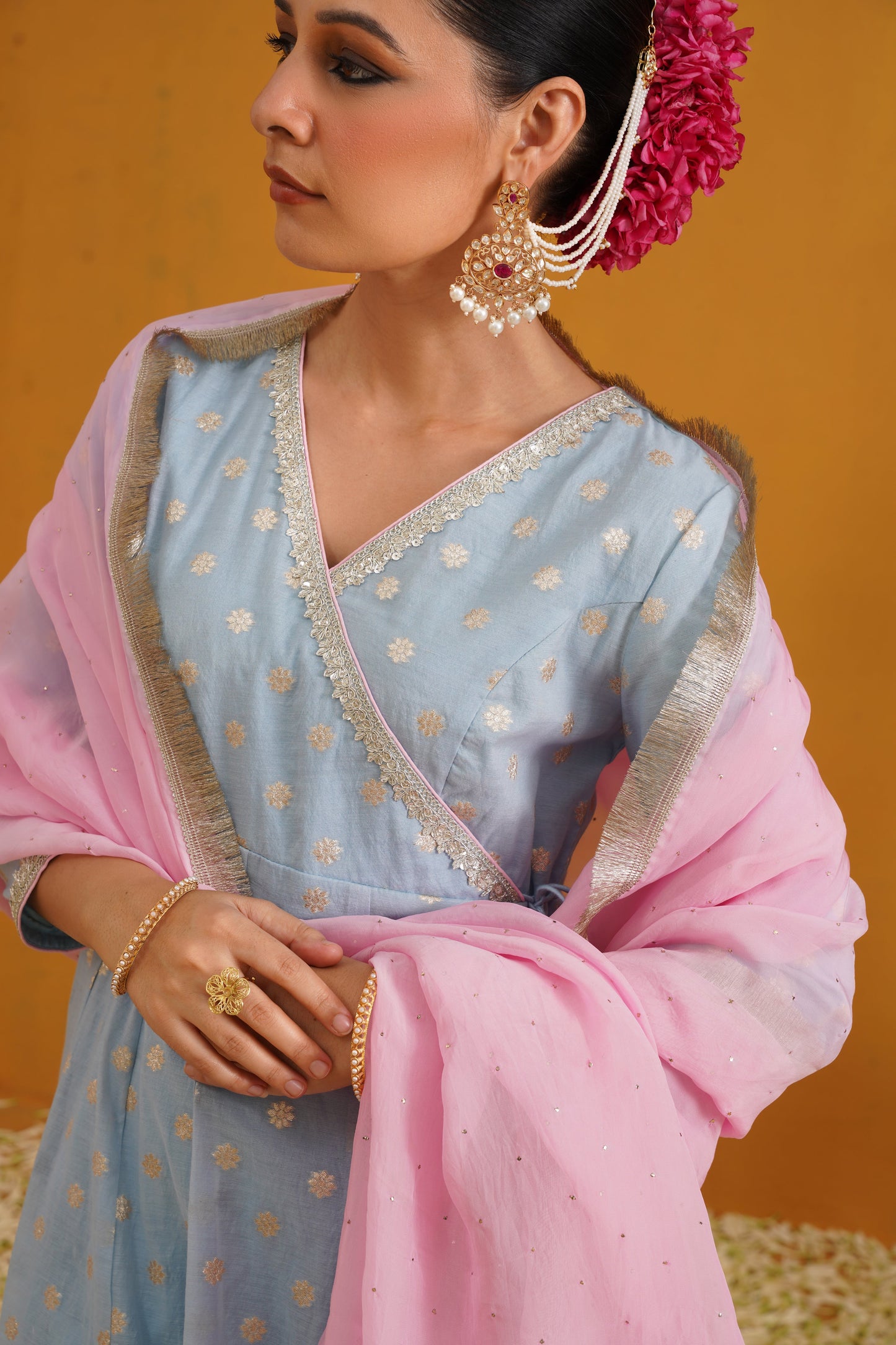 Murraya Blue Bethany Banarasi Anarkali Set of 3