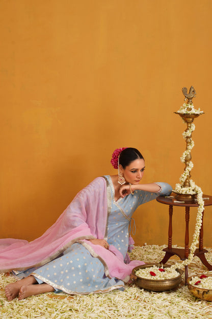 Murraya Blue Bethany Banarasi Anarkali Set of 3