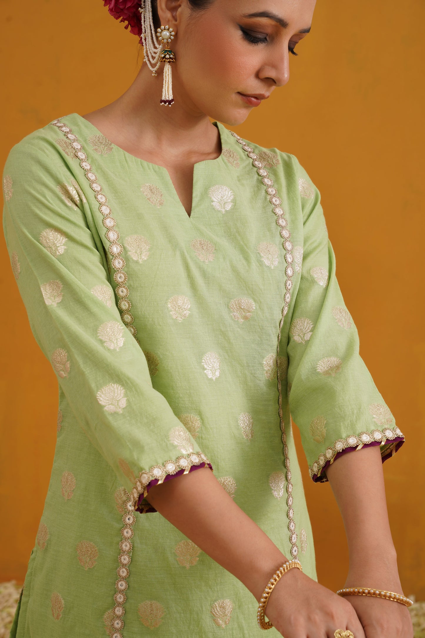 Murraya Green Cypress Banarasi Kurta Set of 3