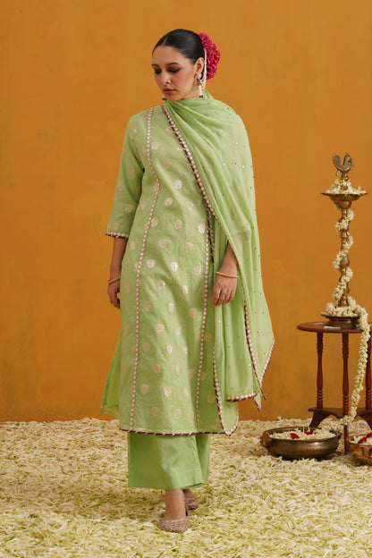 Murraya Green Cypress Banarasi Kurta Set of 3