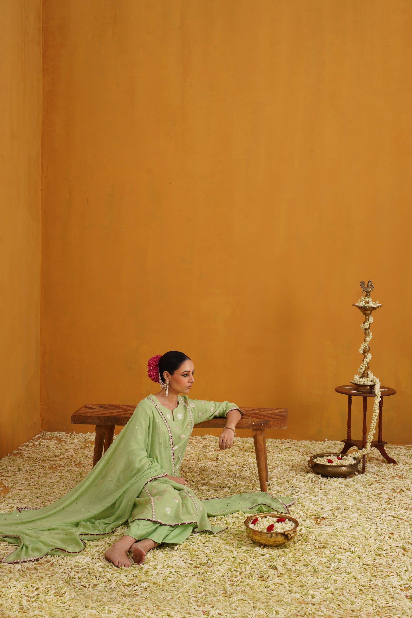 Murraya Green Cypress Banarasi Kurta Set of 3