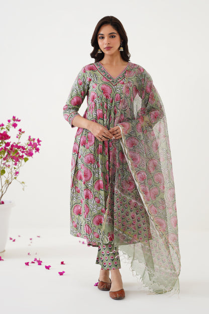 Murraya Green Gianna Embroidered Anarkali Set of 3