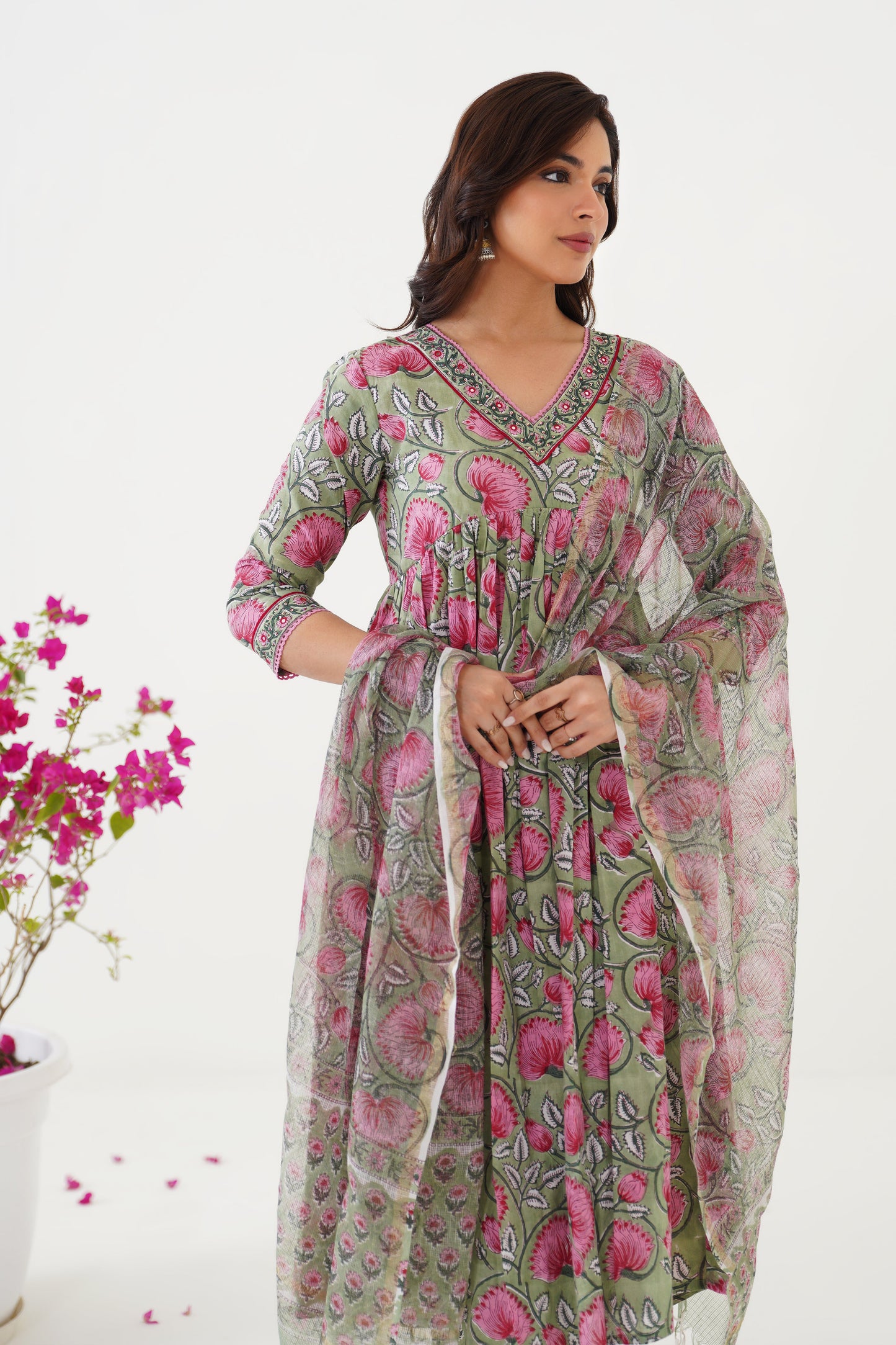 Murraya Green Gianna Embroidered Anarkali Set of 3