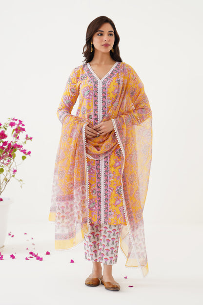 Murraya Daffodil Yellow Kurta Set of 3
