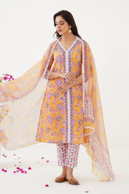 Murraya Daffodil Yellow Kurta Set of 3