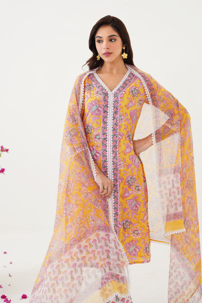 Murraya Daffodil Yellow Kurta Set of 3